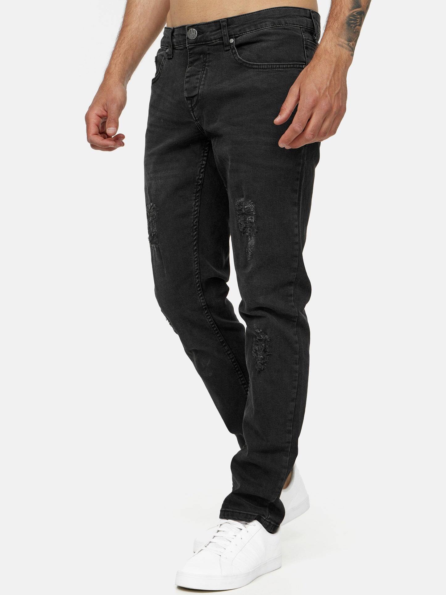 Tazzio Herren Jeans Slim Fit Destroyed Look 16525 Schwarz