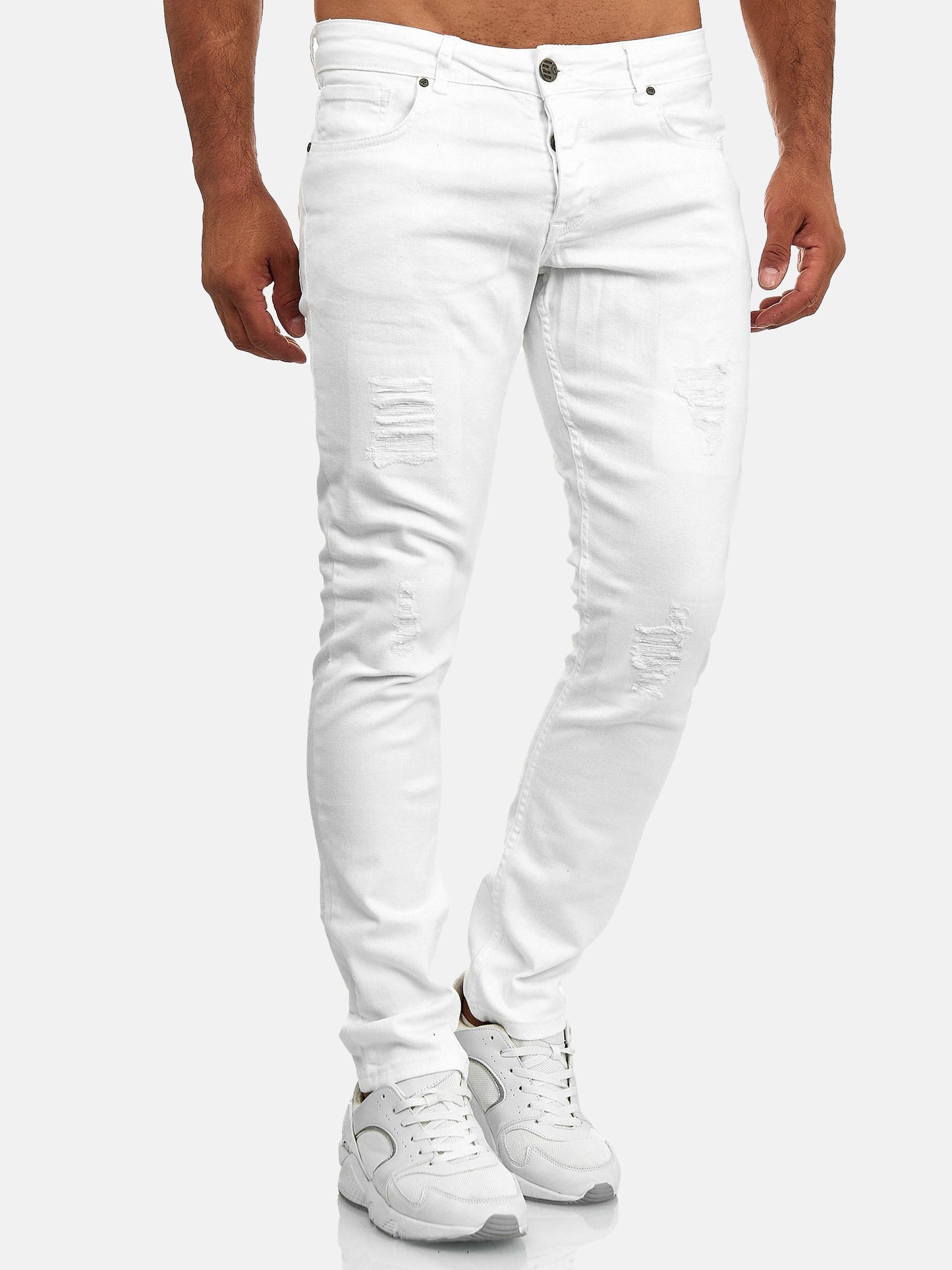 Tazzio Herren Jeans Slim Fit Destroyed Look 16525 Weiß