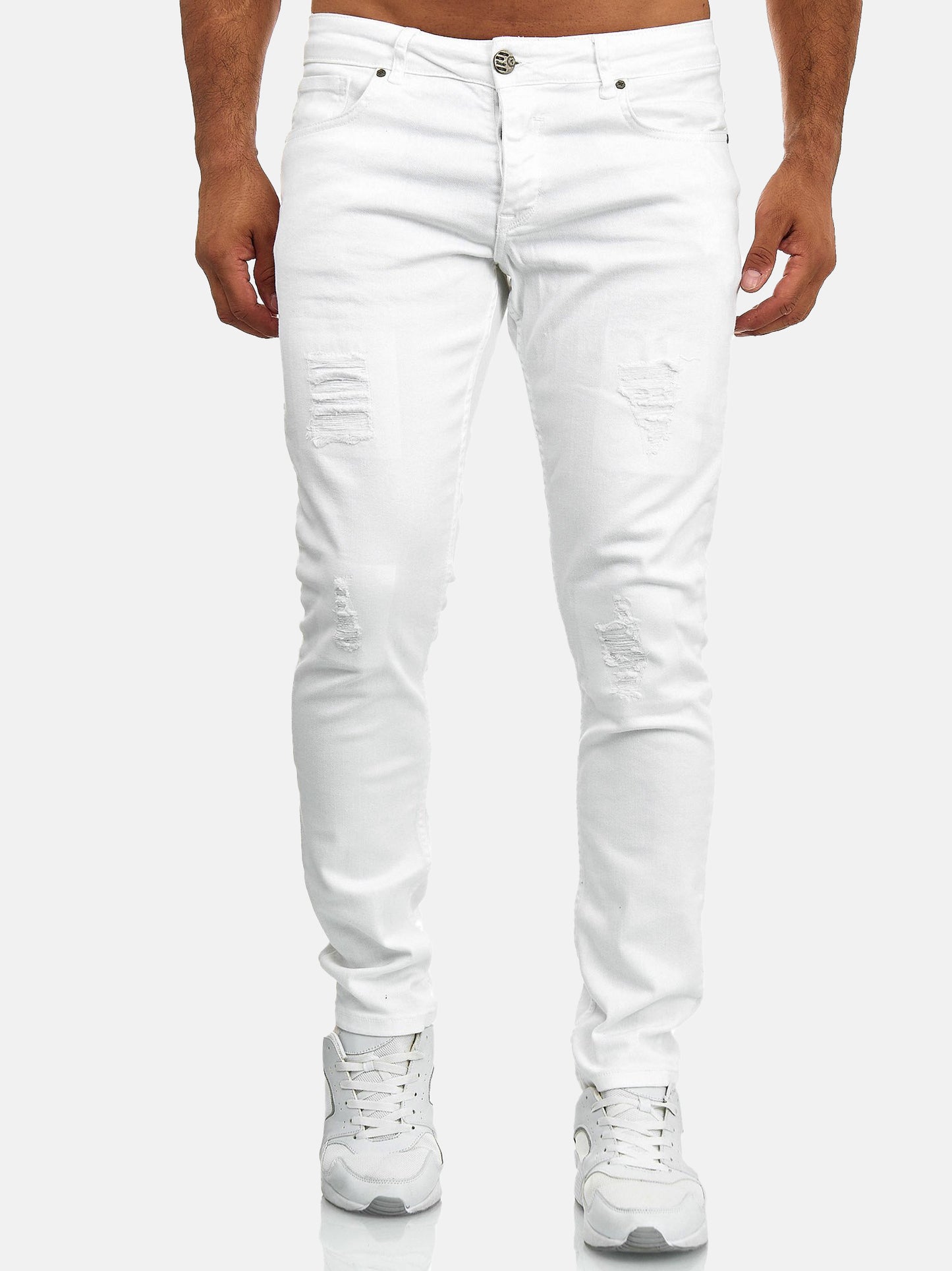 Tazzio Herren Jeans Slim Fit Destroyed Look 16525 Weiß