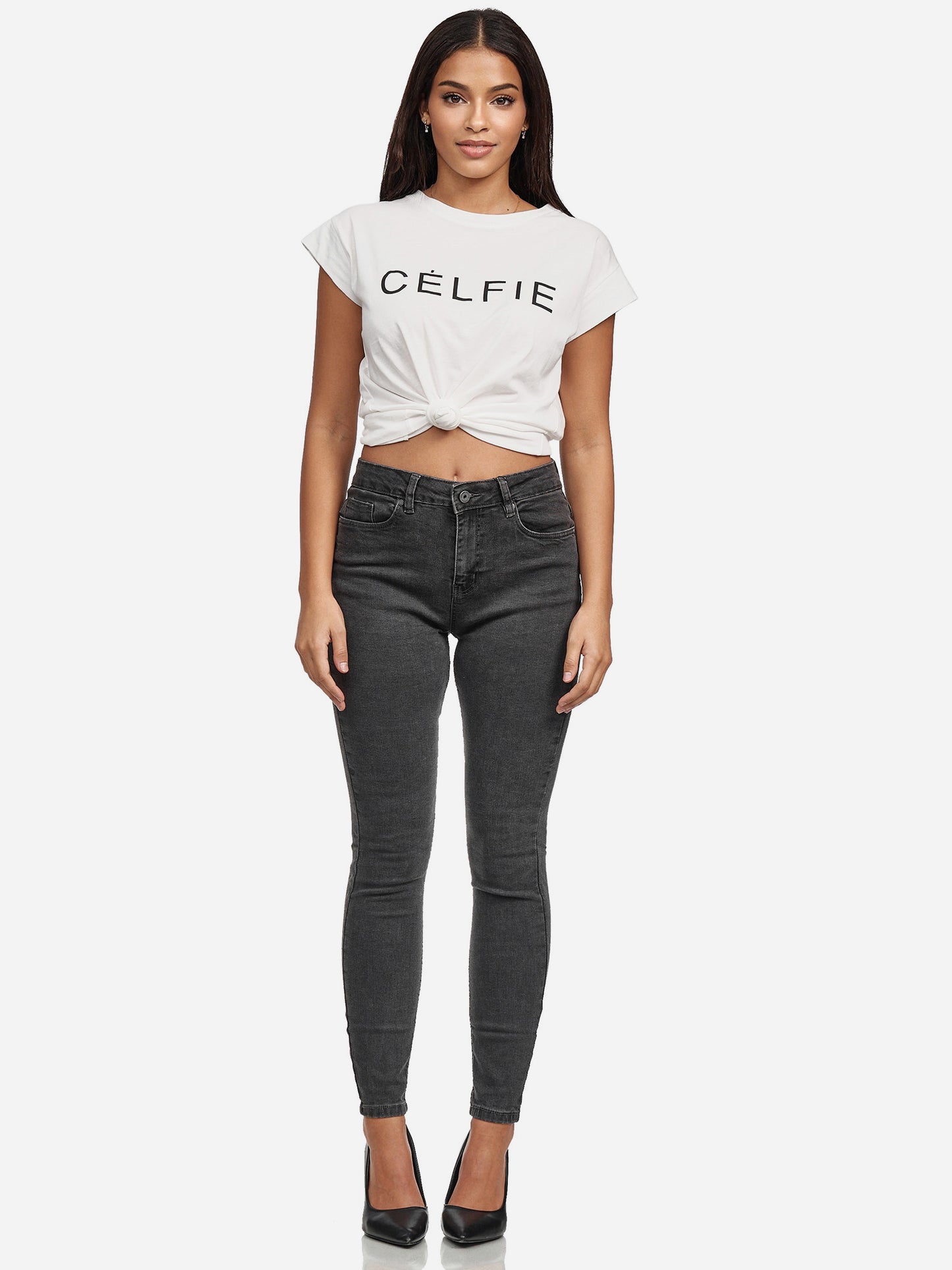Tazzio Damen Skinny Fit High Waist Jeans F101
