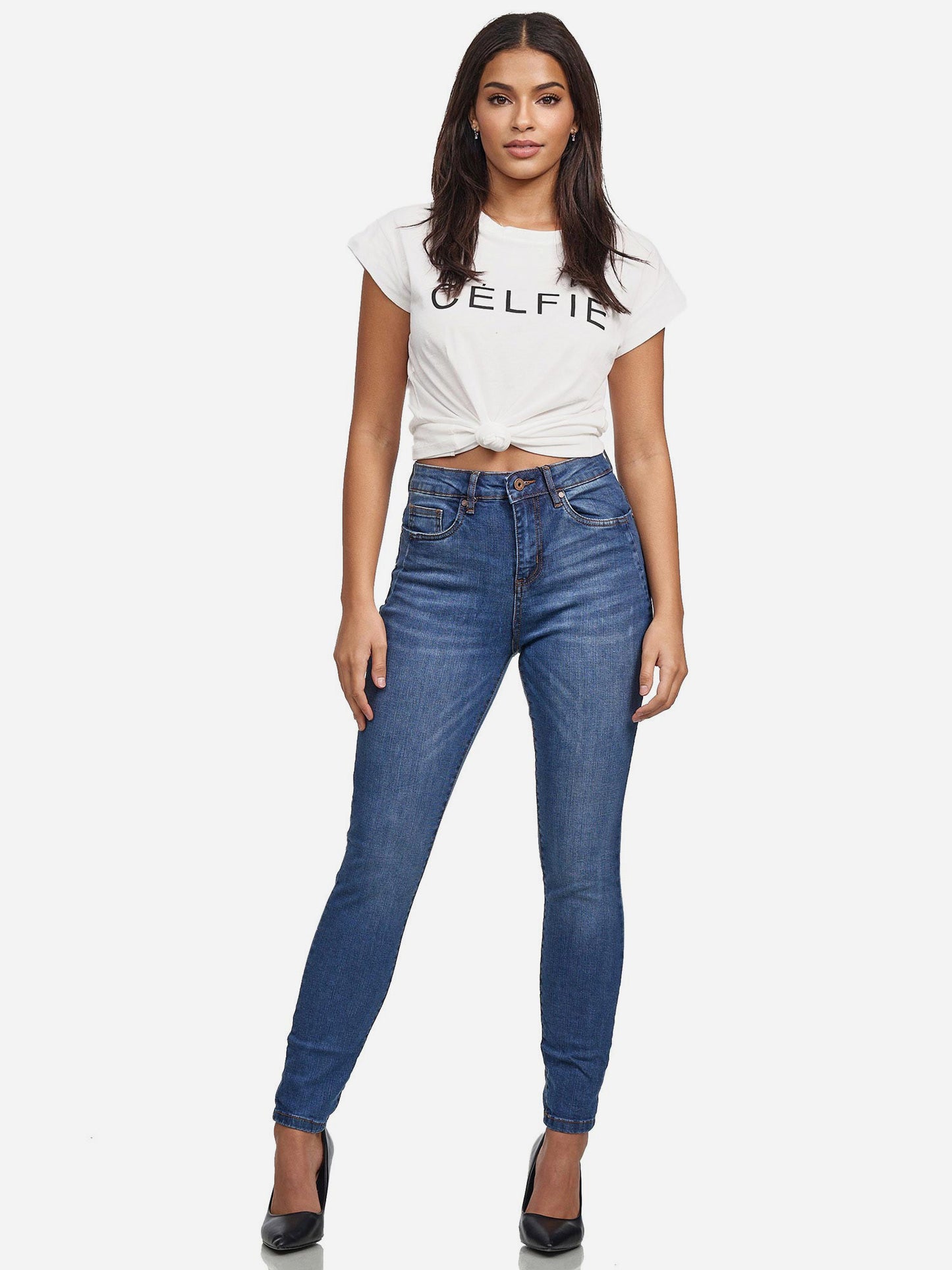 Tazzio Damen Skinny Fit High Waist Jeans F107