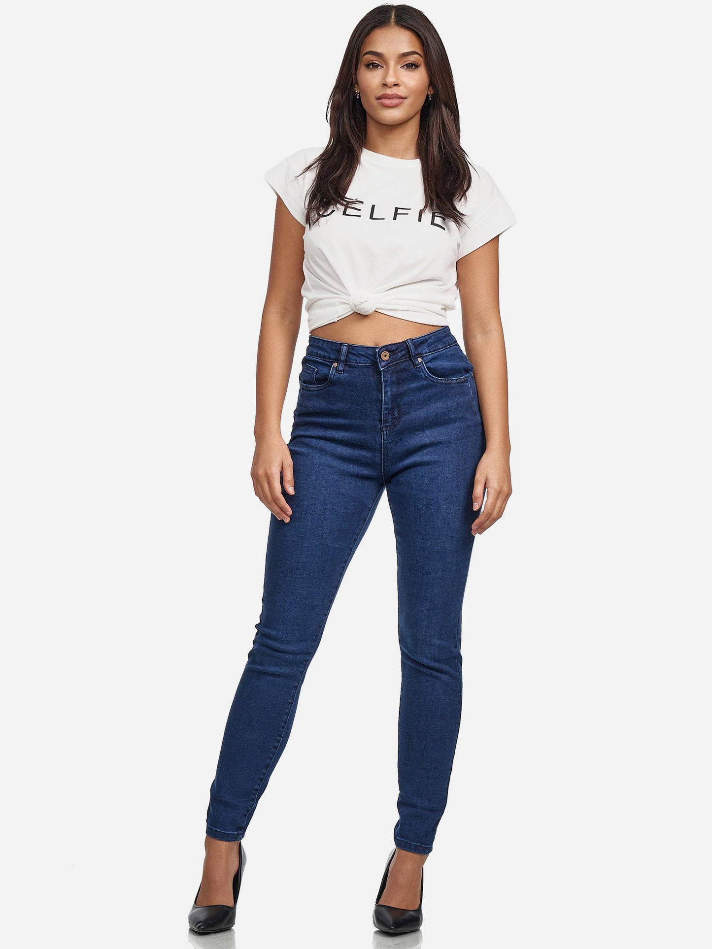 Tazzio Damen Skinny Fit High Waist Jeans F107