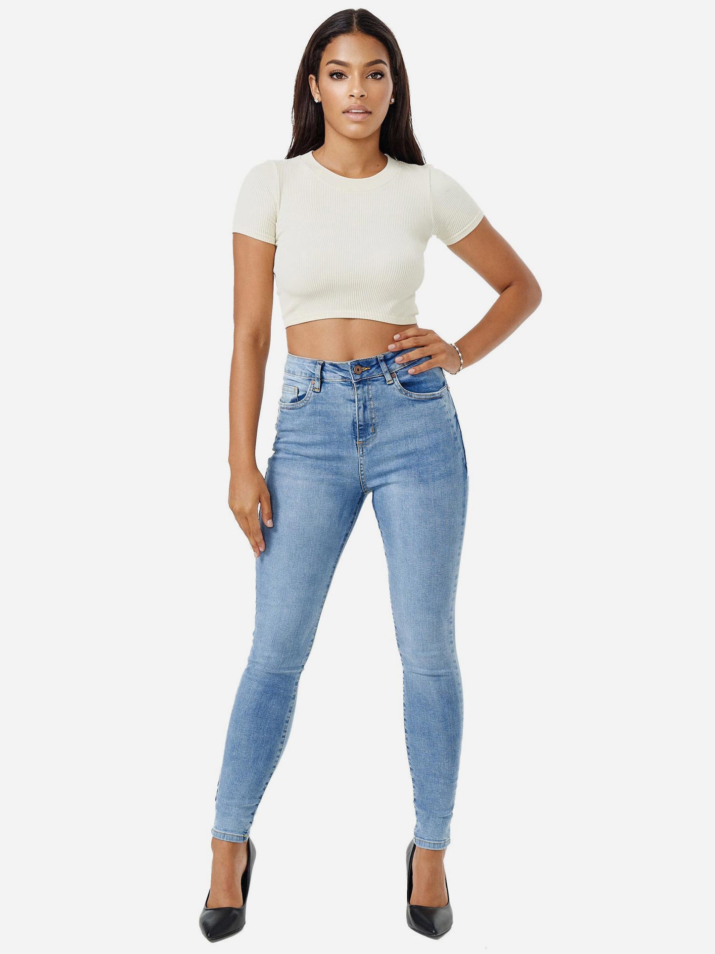 Tazzio Damen Skinny Fit High Waist Jeans F107