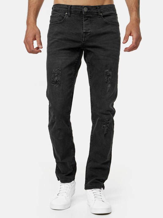 Tazzio Herren Jeans Slim Fit Destroyed Look 16525 Schwarz