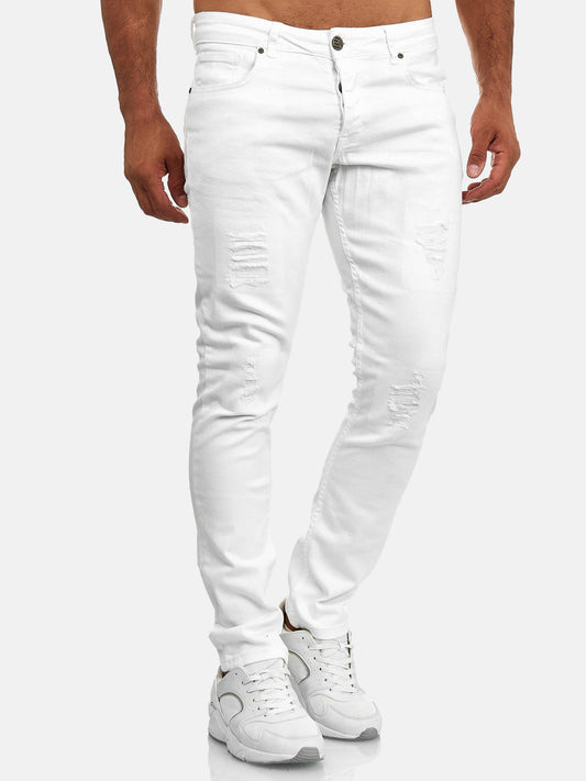 Tazzio Herren Jeans Slim Fit Destroyed Look 16525 Weiß