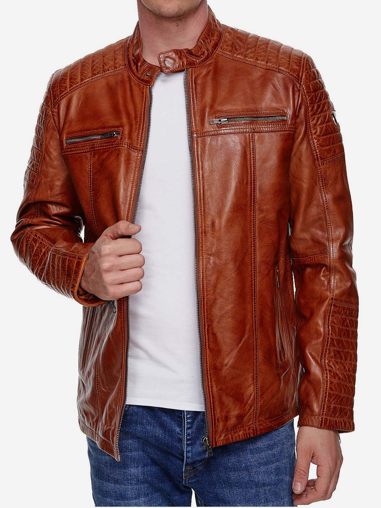 Tazzio Herren Jacke Lederjacke Biker Echtleder 19709