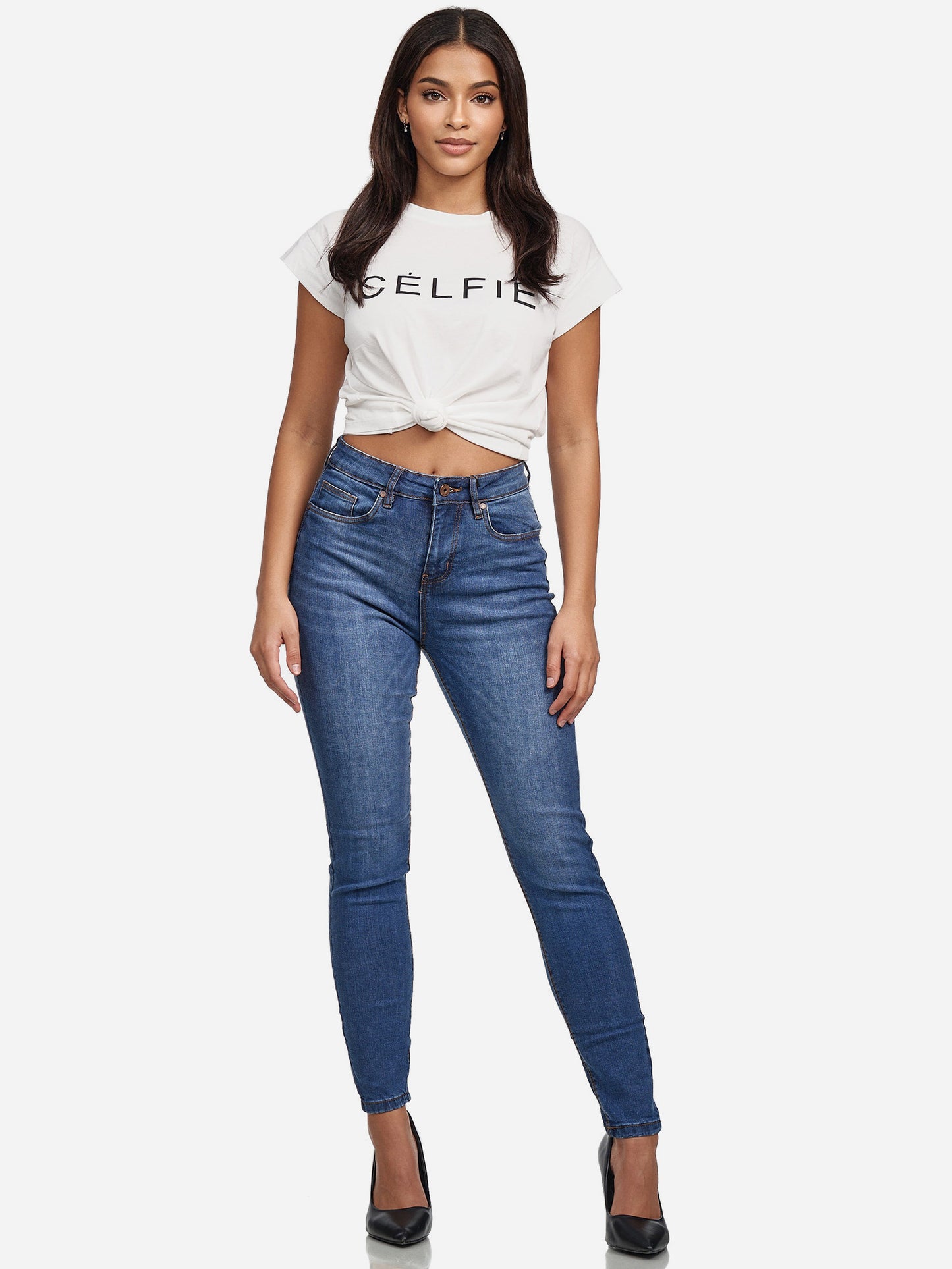 Jean skinny taille haute pour femme Tazzio F101