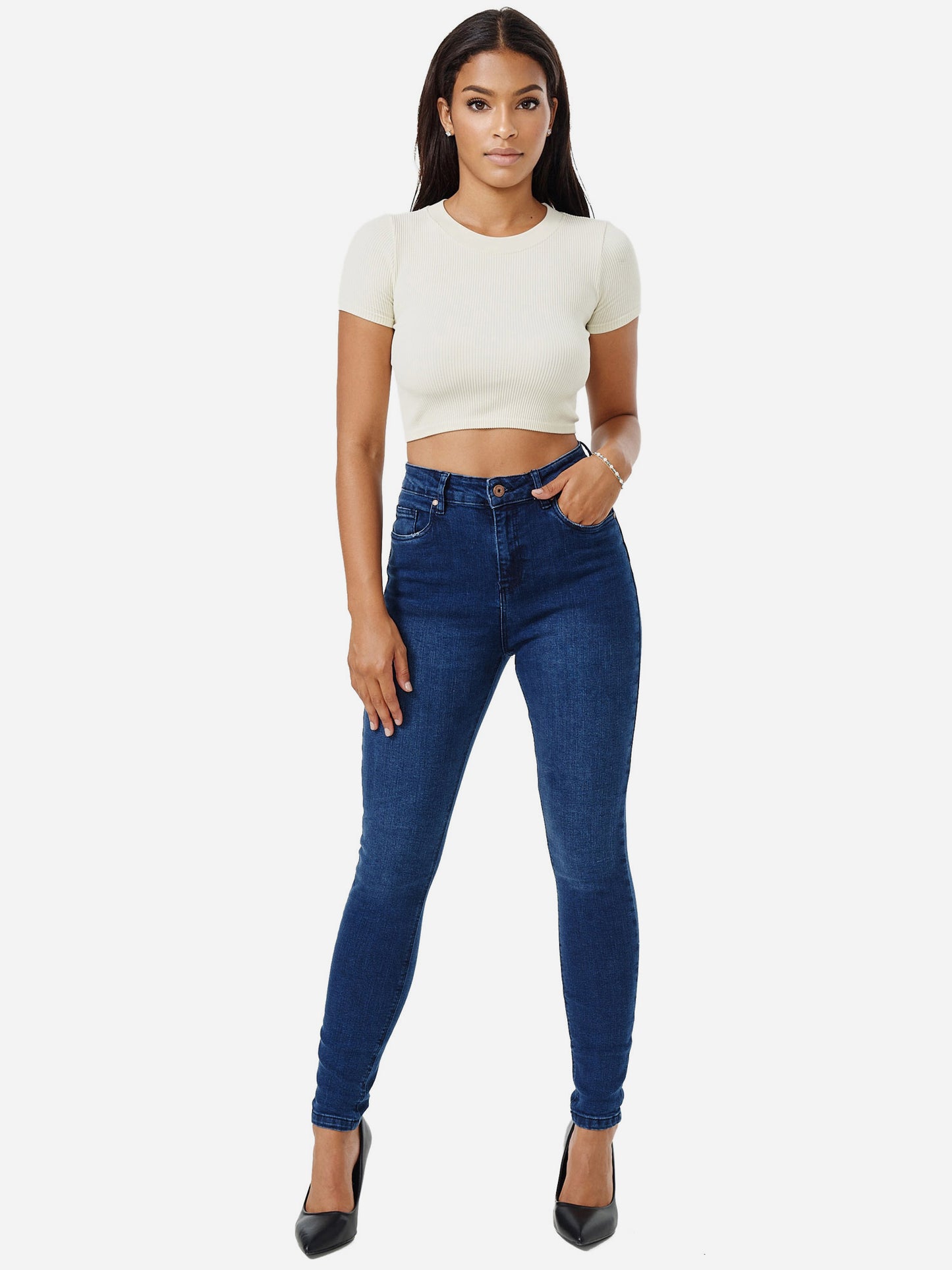 Jean skinny taille haute pour femme Tazzio F101