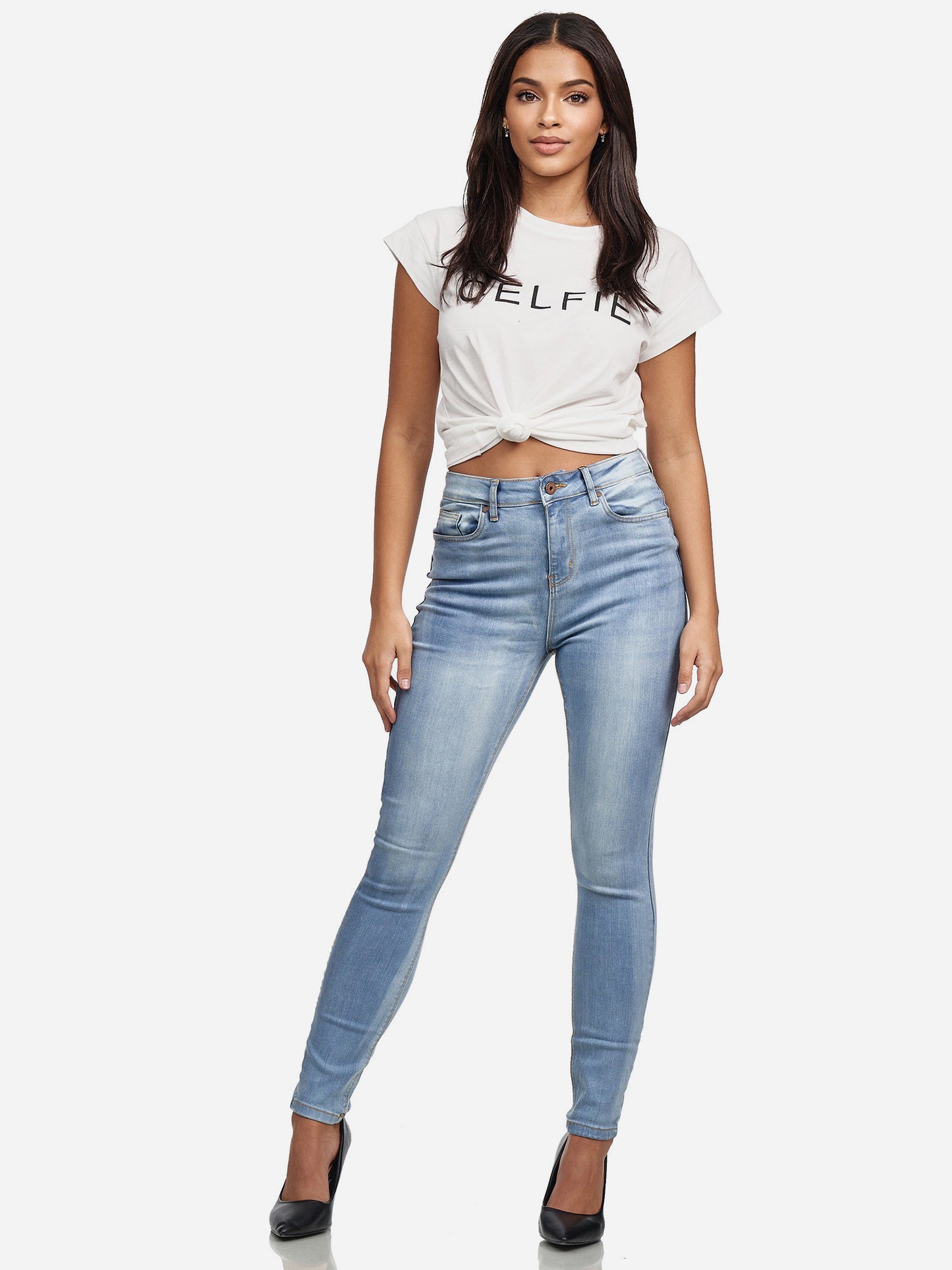 Jean skinny taille haute pour femme Tazzio F101