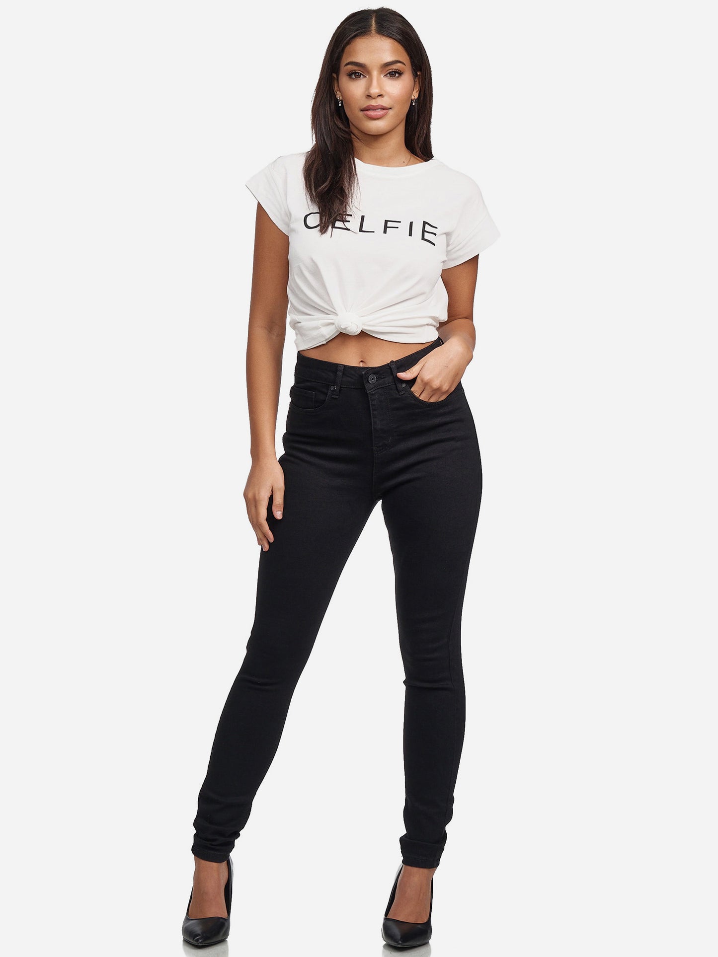 Jean skinny taille haute pour femme Tazzio F101