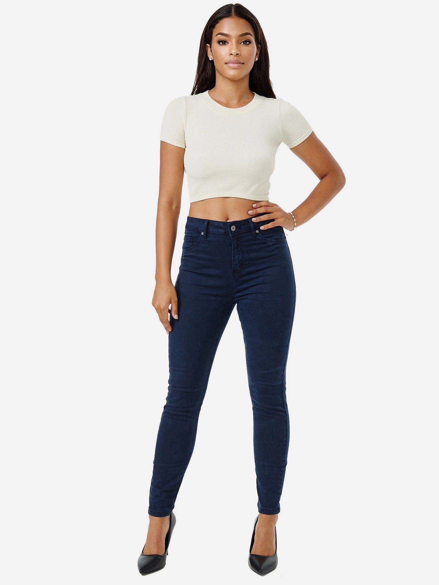 Jean skinny taille haute pour femme Tazzio F103