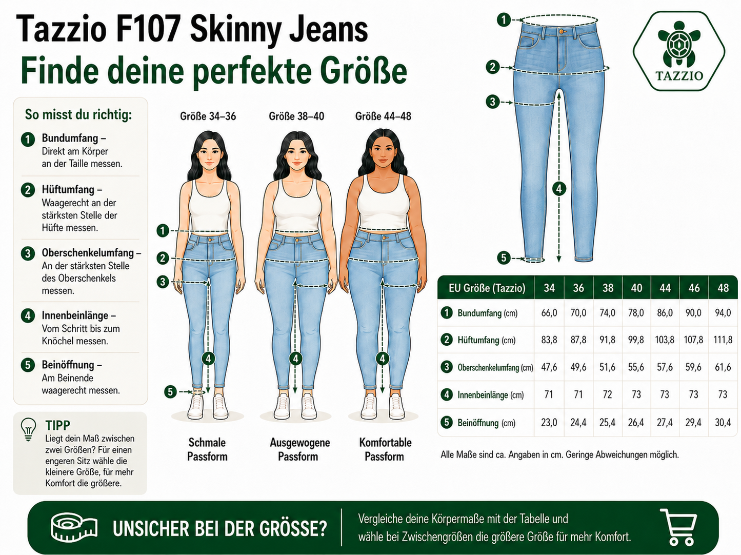 Tazzio Damen Skinny Fit High Waist Jeans F107