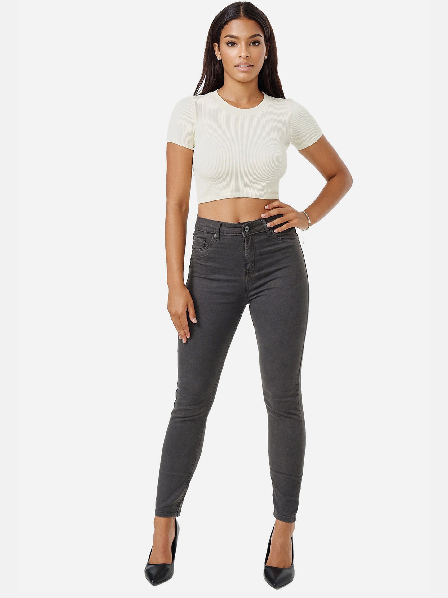 Jean skinny taille haute pour femme Tazzio F133