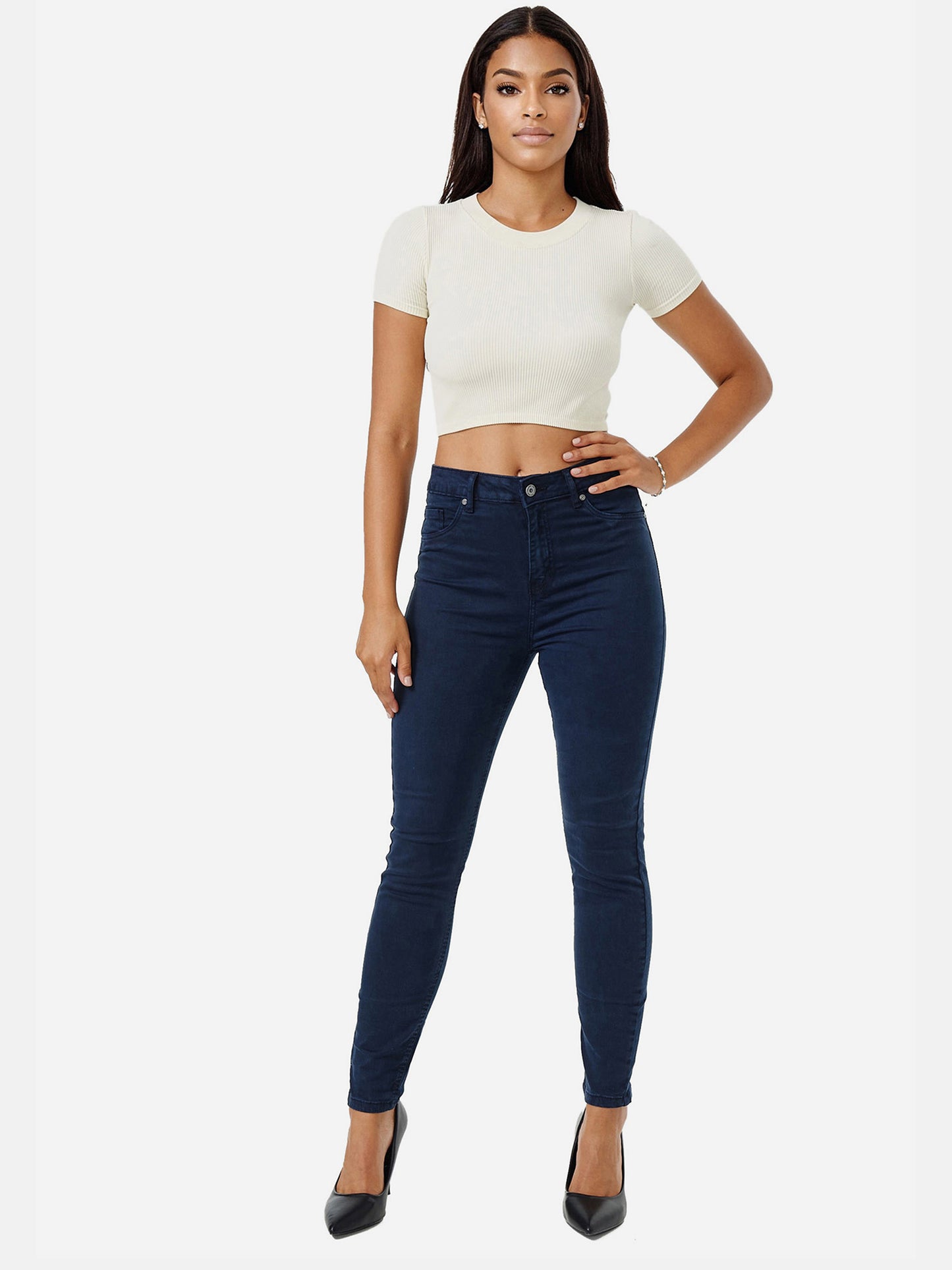 Jean skinny taille haute pour femme Tazzio F133