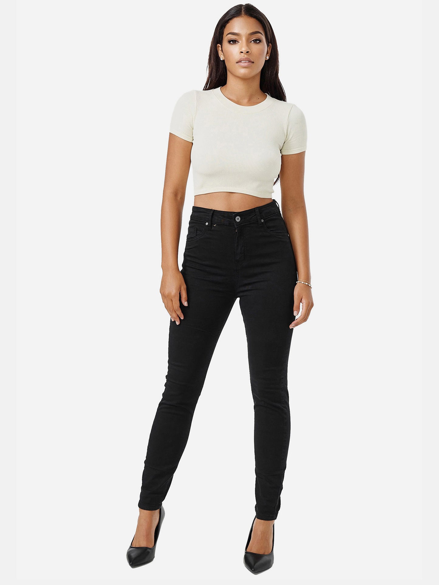 Jean skinny taille haute pour femme Tazzio F133