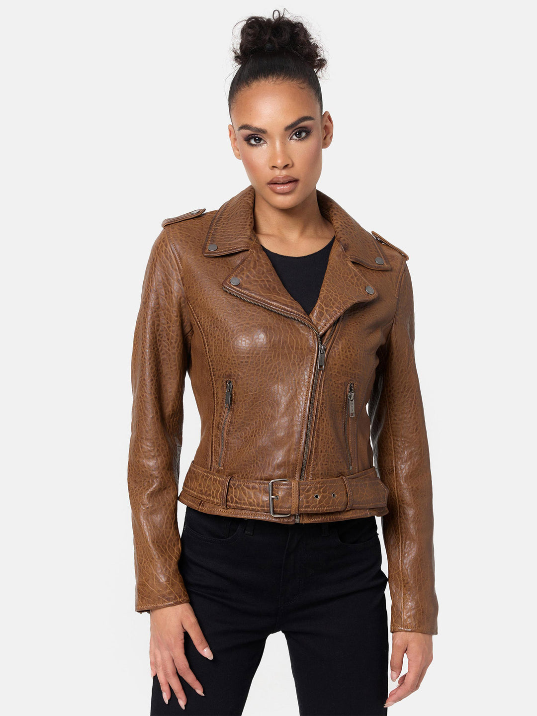 Biker Lederjacke Damen Kurze Braune Lederjacke Lederjacke Braun