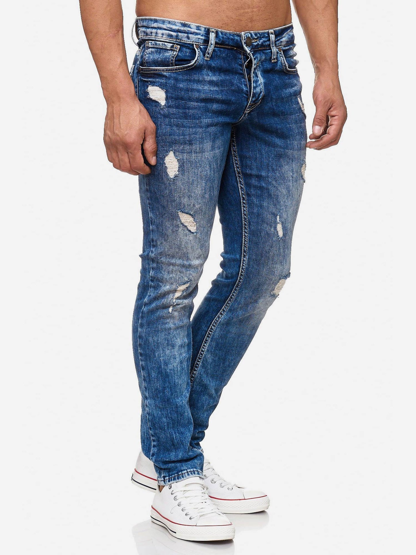 Tazzio Herren Jeans Slim Fit im Destroyed Look 17502